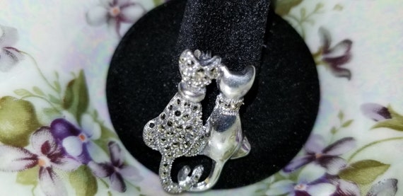 CAT BROOCH: Vintage Estate Marcasite and Sterling Silver Cat Duo Brooch, 925 Sterling Silver Cat Brooch, Sterling Silver Vintage Cat Brooch