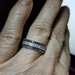 DIAMANT BANDRING: Echte edelsteenring, ring met diamant en onyx, 925 sterlingzilveren ring, diamanten, ring van 3,80 karaat, ringenmaat 7,00
