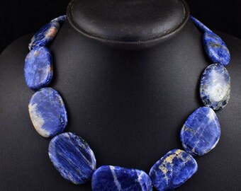 SODALITE Beaded Necklace, Earth Mined Natural Gemstone, Handcrafted Genuine Sodalite Necklace, 576 Carats, 1 of a Kind Handcrafted Gems