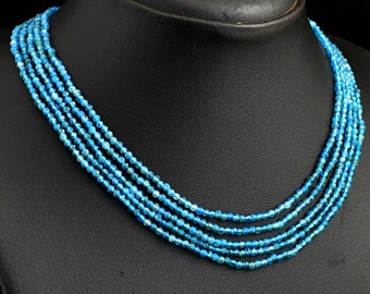 BLUE APATITE Beaded Necklace, Earth Mined Natural Gemstone, Handcrafted Mined From Earth, 169 Carats, One of a Kind Handcrafted  Jewelry