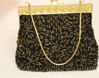 Vintage Beaded Handbag: Beaded Bag, Vintage Purse, Beaded Handbag, 1970 Beaded Bag Made in Hong Kong, Beaded Vintage Bag Vintage Treasure