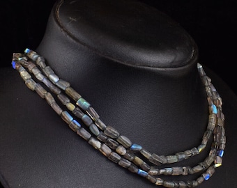 LABRADORITE Beaded Necklace, Earth Mined Natural Gemstone, Handcrafted Mined From Earth, 161 Carats, One of a Kind Handcrafted  Jewelry