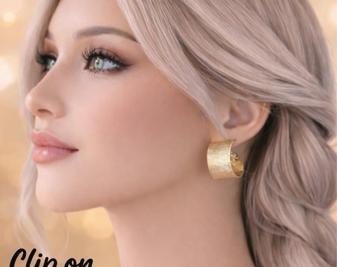 Wide Textured Hoop Earrings – Gold, Silver - Antique Brass – Chunky Clip On Hoops – Statement Earrings