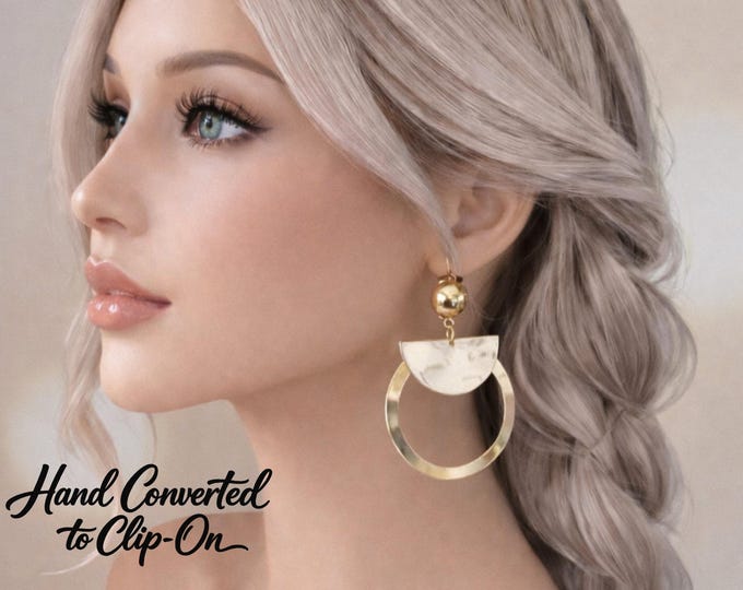 Gold Tone Clip On Drop Earrings – 2.5" Layered Round Earrings, Non Pierced Ears