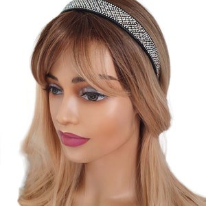 Beautiful, sparkly 3/4&quot; wide diamante & black plastic headband - Aliceband - Clear and AB diamante pattern      #91
