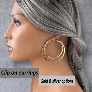 CLIP ON-oorbellen, 2,3&quot; dubbellaagse fashion-oorbellen zonder gaatjes, goud- en zilveropties, clip-on-oorbellen, oorclips
