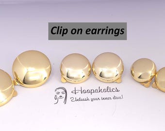 1 pair of chunky gold tone CLIP ON stud earrings - 3 size options - big chunky CCB stud earrings - non pierced ears - ear clips