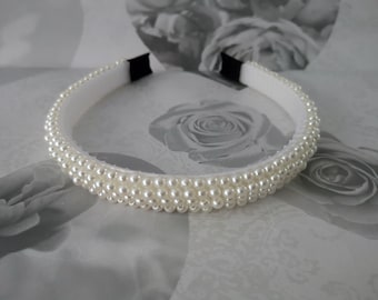 Beautiful 1.5cm wide faux ivory pearl bead covered plastic headband - aliceband -  Prom - Bridal