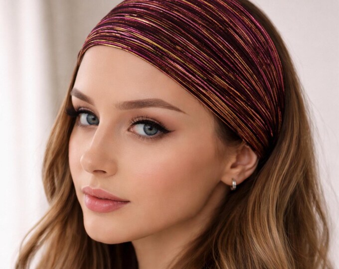 Metallic Pink & Gold  Headband – Wide Shimmer Hairband –  Statement Hair Accessory