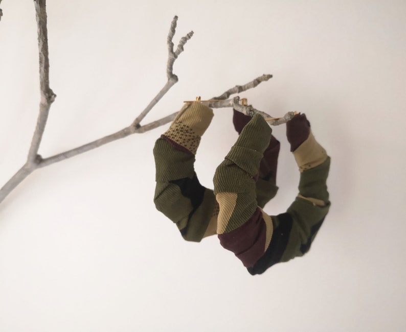 3 Huge statement hoops XXL Big fab thick chunky camo fabric wrapped oversized creole hoop earrings for pierced ears
