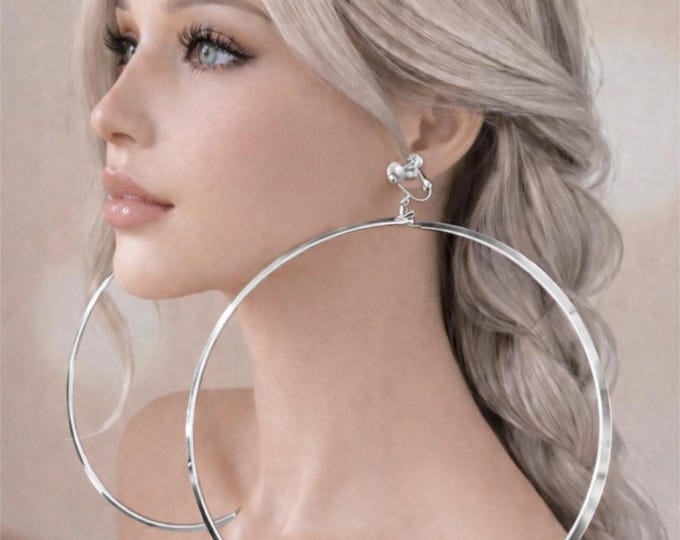 Giant Stainless Steel Clip On Hoop Earrings | 6 Inch Statement Hoops, Non Pierced