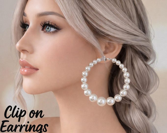 Clip On Pearl Hoop Earrings – Non Pierced Statement Hoops