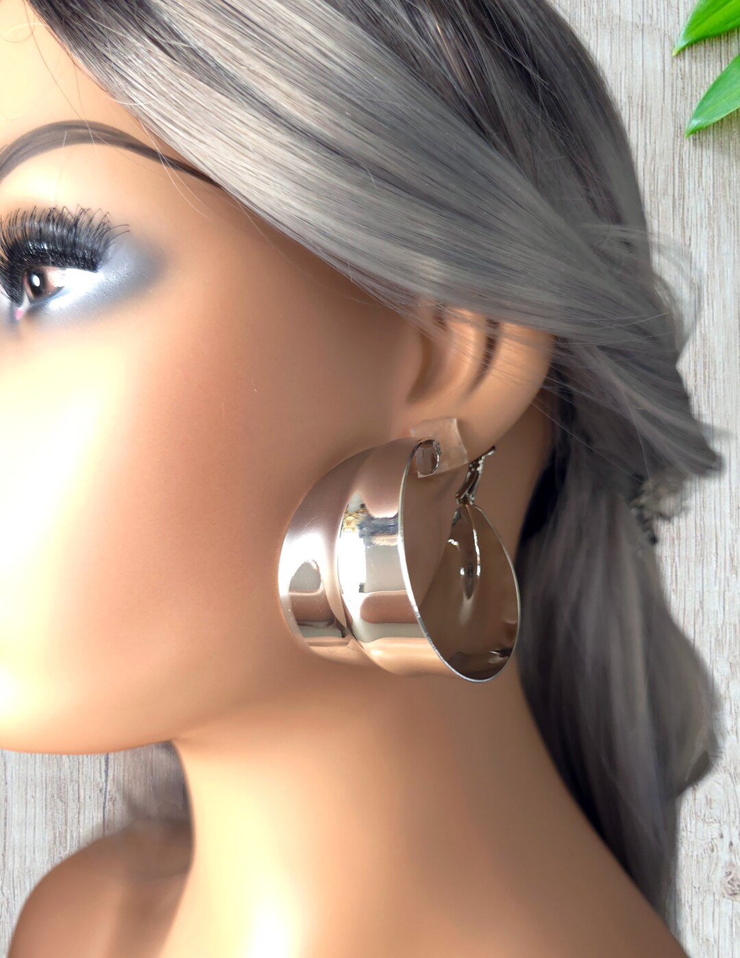 Big Silver Tone CLIP ON Hoop Earrings - 1.75" Diameter - EXTRA Wide ...