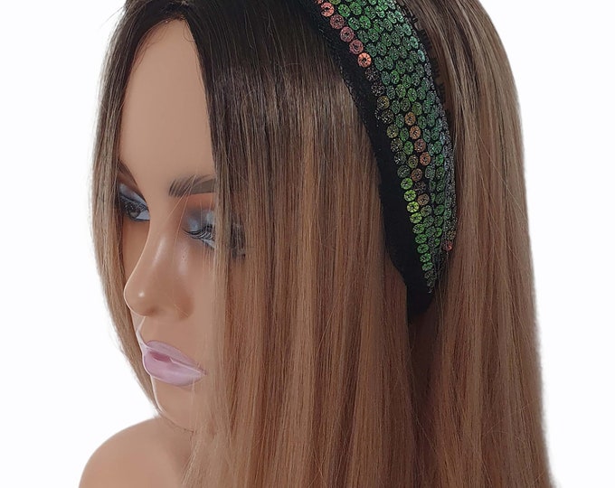 2" - 5cm Wide black lace & AB sequin knotted design headband - Aliceband
