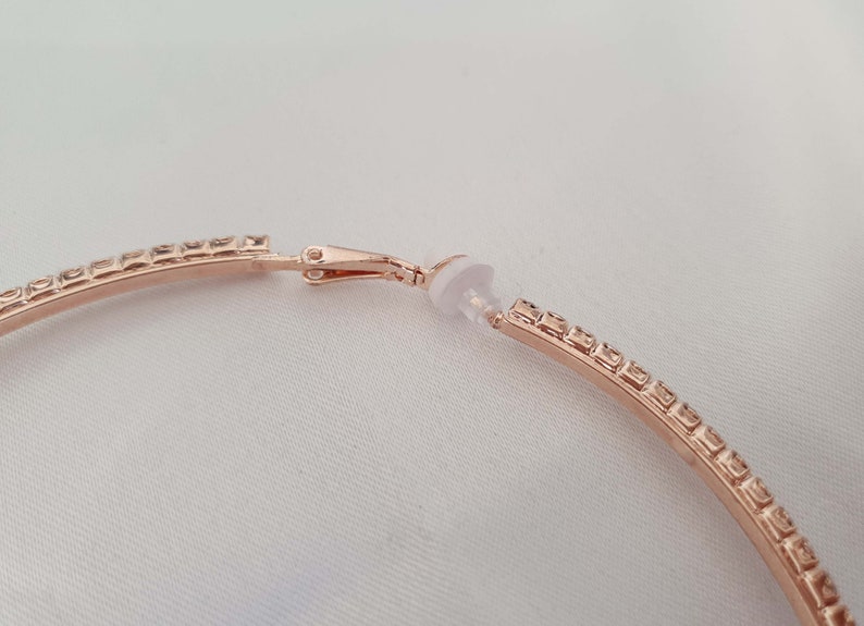 Pierced options oversized rhinestone hoops 1 pair of huge 4 ROSE Gold tone diamante big round CLIP ON hoop earrings