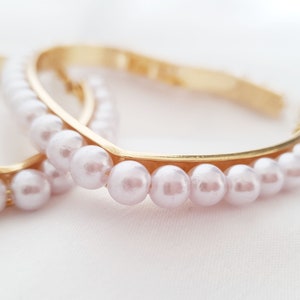 Clip on hoop earrings 3 gold tone & faux pearl bead HEART SHAPE clip on hoop earrings for non pierced ear's image 4