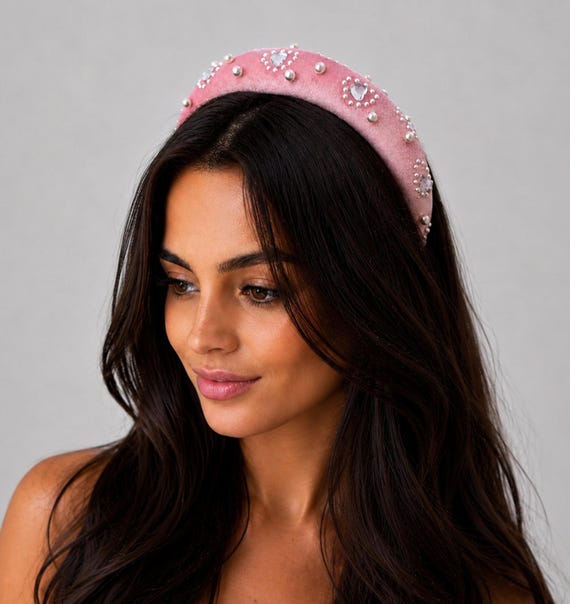Pink Fur Pearl Embellished Headband Pink Fur Pearl Embellished Headband sonhodedeus.com.br main image 4