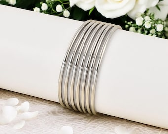 Set of 7 - 3mm - 304  stainless steel round plain bangles,  inner diameter 65mm  - 68mm - large bangles fitting larger sized hands