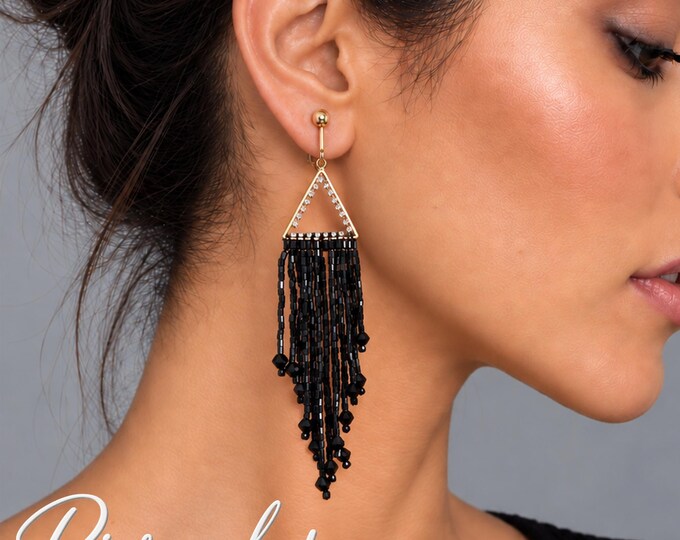 18k Gold Plated Diamante Bead Waterfall Drop Earrings – Lightweight – 4" – 10cm