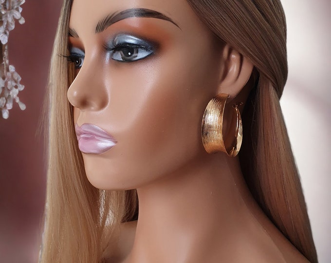 1 pair of extra wide CLIP ON hoop earrings - 2" diameter - 0.7" wide - gold or silver - wide concave tube, Big bold statement hoops  ~ LP