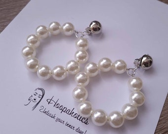 Clip on hoop earrings - ivory or white  faux pearl hoop drop earrings - Big statement earrings - big chunky pearls - bridal earrings