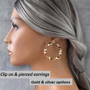 CLIP ON-oorbellen, 1,75&quot; dikke gedraaide stijl mode-oorbellen zonder gaatjes, goud- en zilveropties, clipoorbellen, oorclips