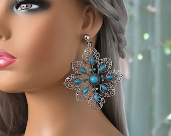 Orecchini con simbolo della pace in turchese: argento sterling, cristalli Swarovski - Italia