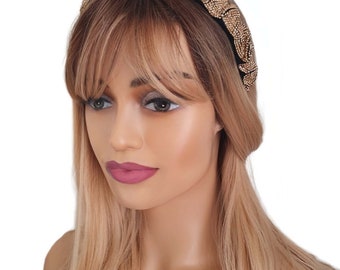 Beautiful, sparkly 1" wide diamante & fabric ruffled - ruched headband - aliceband - Choice of clear diamante - AB diamante or gold diamante