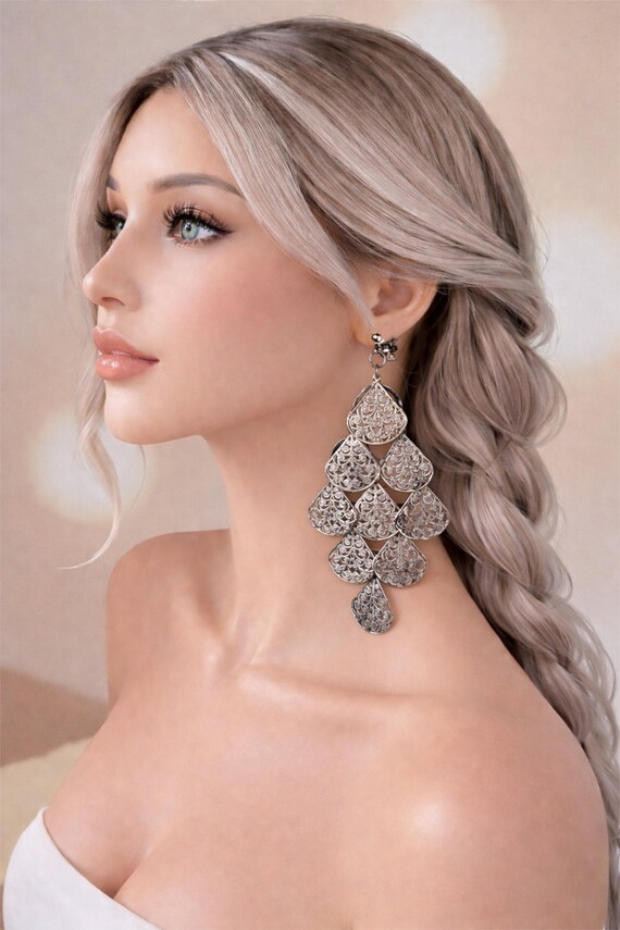 Boucles D'oreilles Percées Vintage En Argent Filigrané - Style Inde - Occasion Avec Fermoir Dormeuse