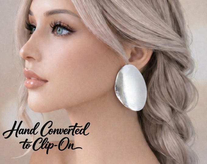 Oversized Silver Tone Clip On Earrings – Modern Statement Jewelry