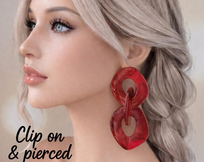 Handcrafted Red Acrylic Chain Earrings – Chunky Statement Jewelry - 3 length Options