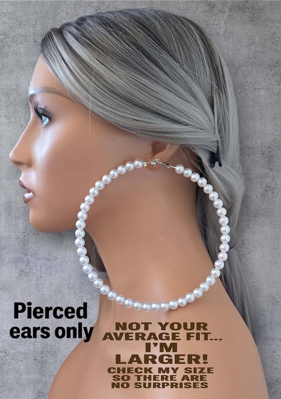 Oversized Pearl Hoop Earrings | XL Statement Beaded Hoops, 5.5"
