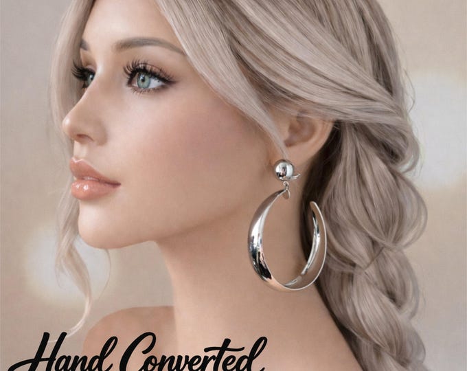 Silver Tone Clip On Hoop Earrings – Chunky Statement Hoops, Non Pierced
