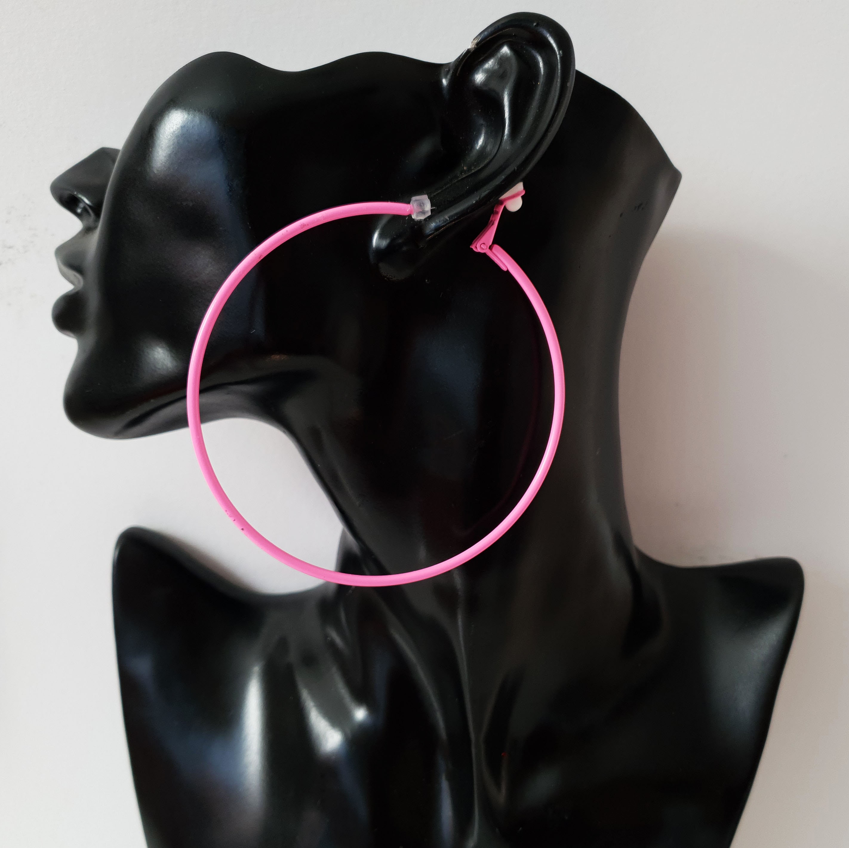 Clip on hoop earrings large 3.1 NEON PINK painted | Etsy
