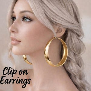 Créoles à clip dorées de 3 po. - Créoles tendance grand tube plat et large