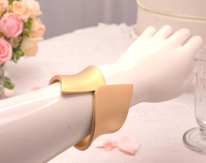 Big chunky brushed gold tone alloy hinged bangle, thick & chunky 2.7" * wide crossover bracelet - hinge opening, Gorgeous statement bangle