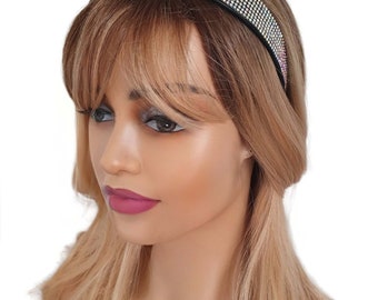 Beautiful, sparkly 1" wide AB diamante & black plastic headband - Aliceband    #100