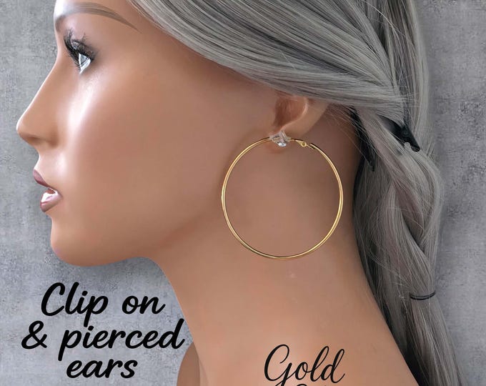 Stainless Steel Clip-On Hoop Earrings | Plain Wire Hoops Silver or Gold | 4 Size Options | Non-Pierced or Pierced, Minimalist Everyday Hoops