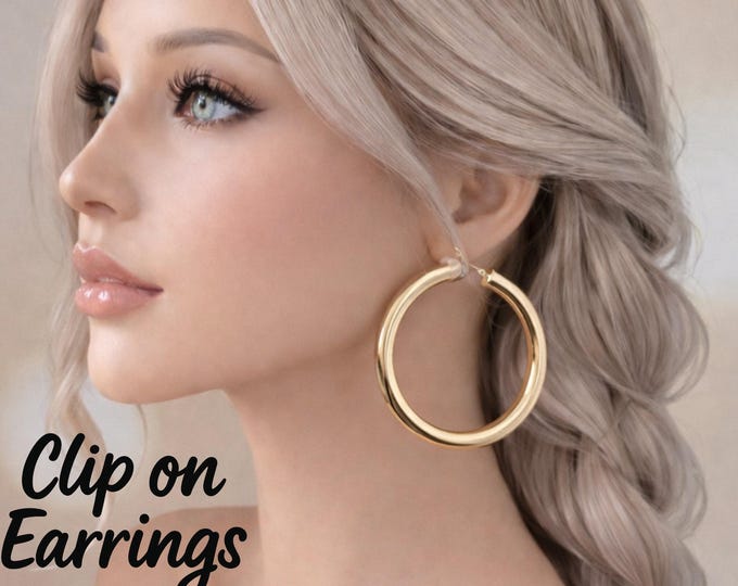Clip On Hoop Earrings – Chunky Oversized Statement Hoops  – Gold or Silver Tone Non Pierced  – 2.75" / 6.5cm