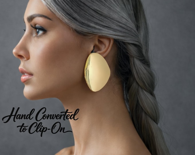 Gold Tone Clip On Earrings – 2.75" Irregular Drop Stud, Statement Fashion
