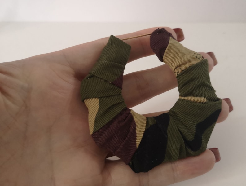 3 Huge statement hoops XXL Big fab thick chunky camo fabric wrapped oversized creole hoop earrings for pierced ears