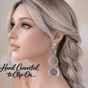 Orecchini lunghi a clip color argento – Orecchini pendenti geometrici lunghi 4" senza fori