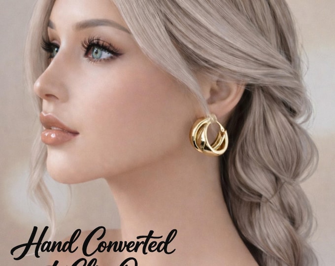 Chunky Clip On Hoop Earrings – Gold, Silver or Gunmetal – Bold Non Pierced Statement Hoops