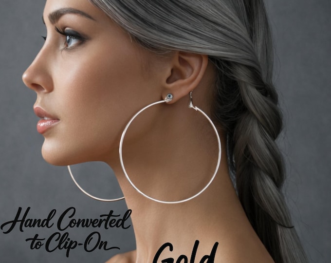 Large Clip-On Hoop Earrings – 3.1" Gold, Silver & Rose Gold – Lightweight Statement Hoops – Non-Pierced