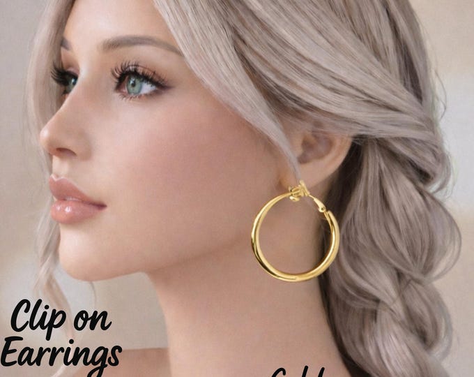 1.6" Graduated Tube Clip On Hoop Earrings  – Gold or Silver Tone – Classic Statement Hoops