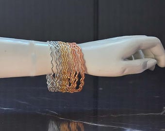 Set of 12 Gold, Rose gold & Silver wavy style bangles - set of bangles - 68mm, Full set of bangles, Thin patterned bangles