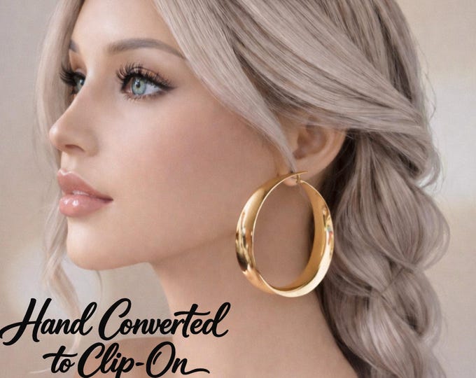 Clip On Hoop Earrings – 3.1" Large Oversized Gold Tone High-Shine Hoops