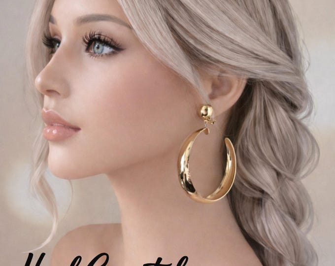 Gold Tone Clip On Hoop Earrings – Chunky Wide Statement Hoops, Non Pierced