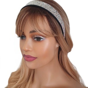 Beautiful, sparkly 1&quot; wide diamante & black plastic headband - Aliceband with Clear - AB diamante pattern detail   #97