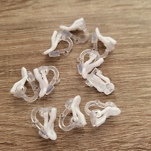 5 pairs of white & clear plastic / acrylic clip on earring findings - Hypo allergenic for metal allergies - childrens earrings
